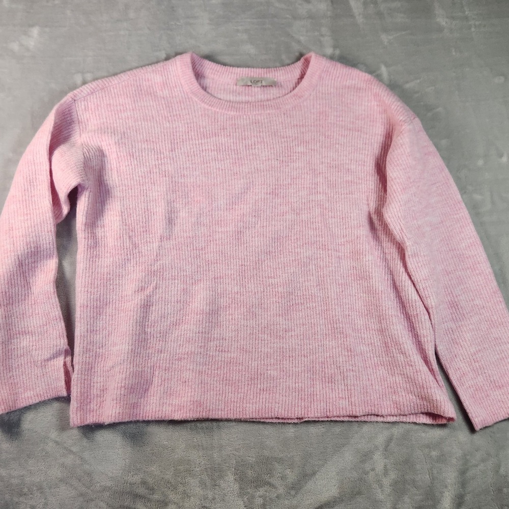 LOFT Bubble Gum Pink Crew Neck Ribbed Knit‎ Sweater size Medium